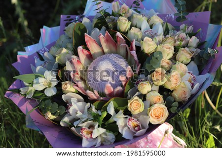 beautiful bouquet with pink roses
