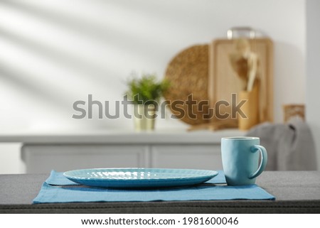 Table background of free space and kitchen interior. 