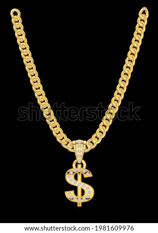 Golden Chain with a magnificent Dollar Pendant Royalty-Free Stock Photo #1981609976
