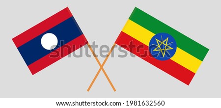 Crossed flags of Laos and Ethiopia. Official colors. Correct proportion