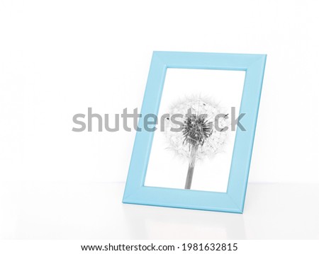 Light blue color photo frame with dandelion picture in black and white design