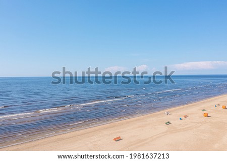 Estonia, narva jõesuu,
May 26, 2021 Coast of the Gulf of Finland, sandy coast
  Summer day, drone view of the resort town at the mouth of the Narva in the Baltic States