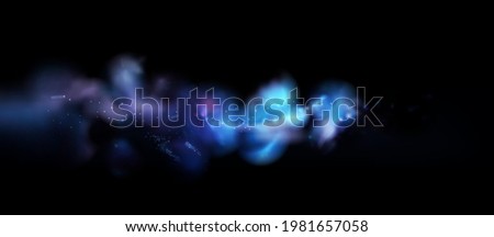 Dark banner with colorful fog, glow and magic neon effect. Blue and purple smooth light like space energy. Vector abstract background in motion gas and blend glow. Modern magic wallpaper