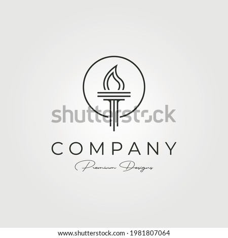 minimal torch icon logo vector line art symbol illustration design, company logo design