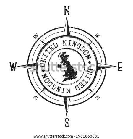 United Kingdom Stamp Map Compass Adventure. Illustration Travel Country Symbol. Seal Expedition Wind Rose Icon.