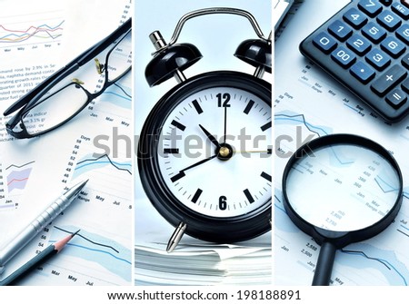 Picture collage of office work and contemporary business