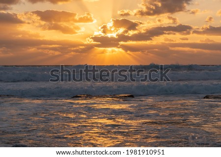Beautiful Mediterranean Sea sunset at the coastline near Haifa, Israel
