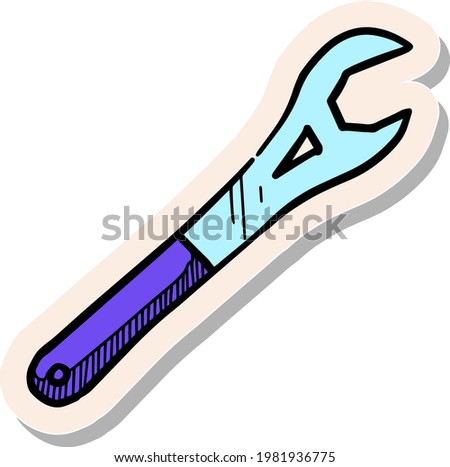 Hand drawn bicycle spanner icon in sticker style vector illustration