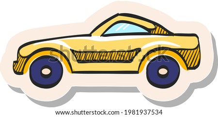 Hand drawn Sport car icon in sticker style vector illustration