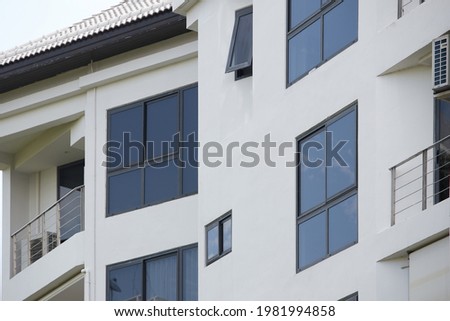 Black aluminum windows frame of modern building.