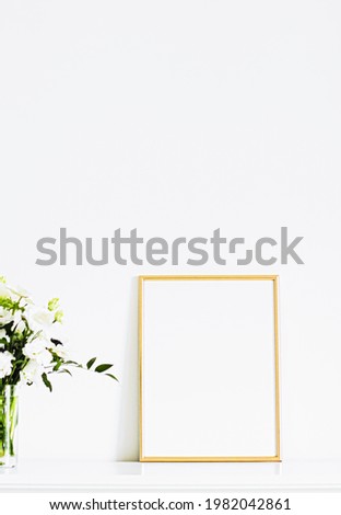 Golden frame on white furniture, luxury home decor and design for mockup, poster print and printable art, online shop showcase.