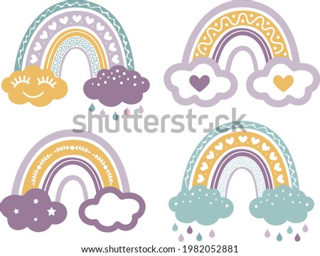 Baby rainbow set, hand drawn graphic vector, nursery rainbow pack, boho wall clipart