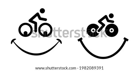 Cartoon silhouette, happy smile face with eyes. World Bicycle day, health day race tour Sport icon Cyclist, cycling Flat vector bike pictogram. Mamil, mawil