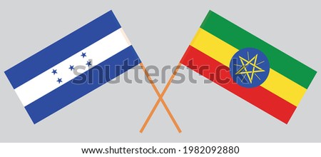 Crossed flags of Ethiopia and Honduras. Official colors. Correct proportion