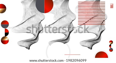 Abstract background of lines and figures in the Japanese style red black white minimalism. White background vector illustration
