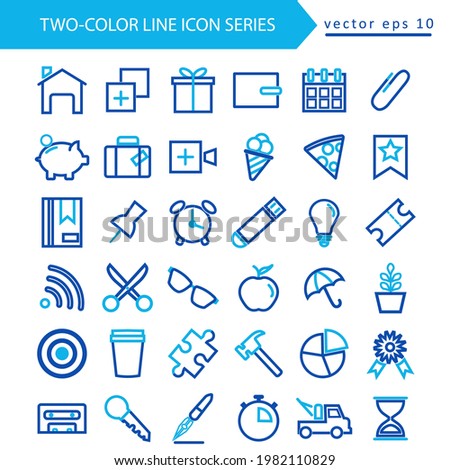 Two-color thin line vector set on a white background. Illustrations include simple icon signs, symbols, and objects. Royalty-free and fully editable.