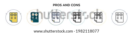 Pros and cons icon in filled, thin line, outline and stroke style. Vector illustration of two colored and black pros and cons vector icons designs can be used for mobile, ui, web