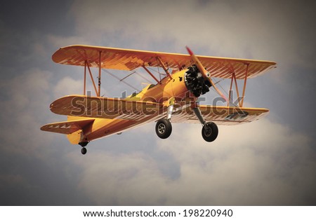 Retro style picture of the biplane. 