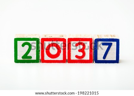 Wooden block for year 2037