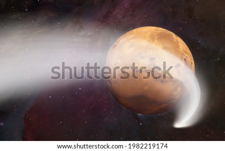 Comet in the space with Planet Mars " Elements of this Image Furnished By Nasa"