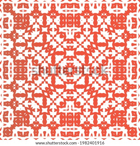 Decorative color ceramic talavera tiles. Vector seamless pattern trellis. Kitchen design. Red folk ethnic ornament for print, web background, surface texture, towels, pillows, wallpaper.