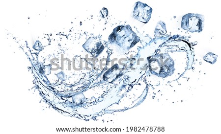 Ice Cubes In Flow Splashing - Cold And Refreshment Royalty-Free Stock Photo #1982478788