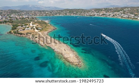 Aerial drone photo of small port and bay of Porto Rafti famous Athenian summer destination, Attica, Mesogeia, Greece