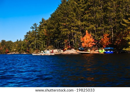 Lakeside cottages during the fall season
