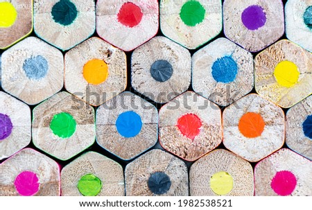 Macro shot colored pencils pattern. Set of multi colored pencils background texture. Color pencils set