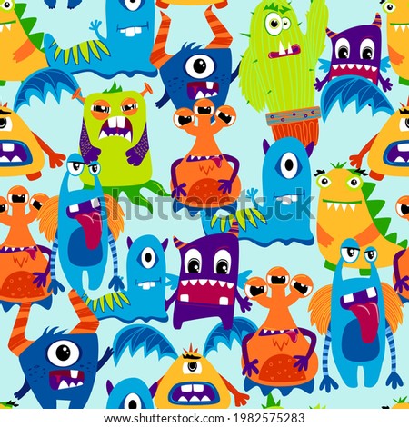 Monsters seamless pattern. Cartoon character repetitive print.