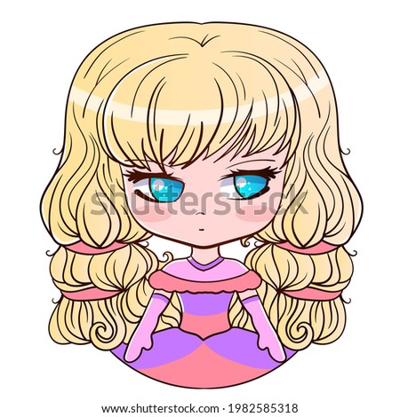 Hand drawing color line girl very beautiful doll. Suitable for tattoo, cover, print, poster, postcard. Vector. Isolated from the background
