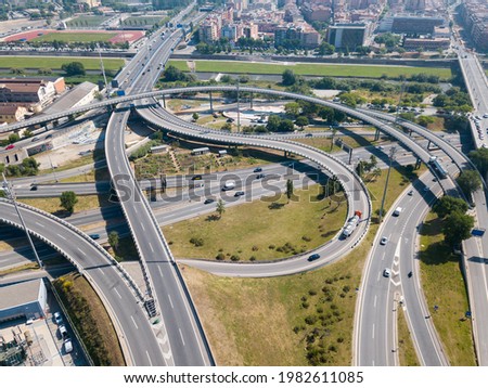 Aerial view of highway grade separation in Barcelona, Spain