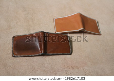 Photo shot of handmade leather wallet with vegetable leather material