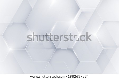 Abstract white geometric hexagon with futuristic technology digital hi-tech concept background. Vector illustration Royalty-Free Stock Photo #1982637584