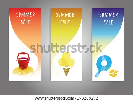 summer sale. Vector banner background with bucket for sandbox, ice cream and table tennis