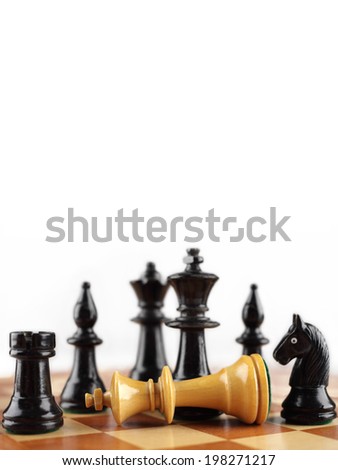 Chess concept. Checkmate white king. Background with copyspace.