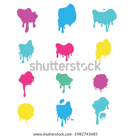 Blue, pink, orange, green blobs set. Glossy transparent slime blots Vector Illustration realistic vector color textures