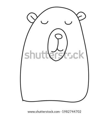 hand drawn clip art animal, cute funny bear, animal line drawing illustration for kid coloring