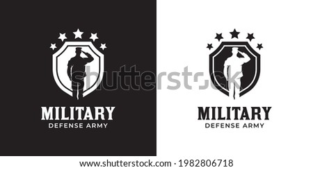 Silhouette of Military Lieutenant, British Navy respectful captain army with shield logo design  Royalty-Free Stock Photo #1982806718