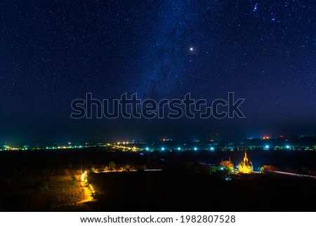 Milky way at Bagan is an ancient with many pagoda of historic Buddhist temples and stupas., Bagan, Myanmar.