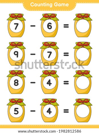 Counting game, count the number of Jam and write the result. Educational children game, printable worksheet, vector illustration