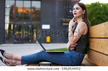Pondering female freelancer thoughtful looking away during time for doing distance job on modern laptop computer, contemplative skilled woman with digital netbook thinking about software developing