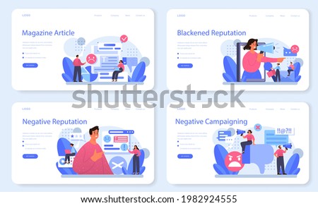 Negative campaigning web banner or landing page set. Brand negative reputation. Bad customer review. Elimination of competitors, black PR. Isolated flat vector illustration