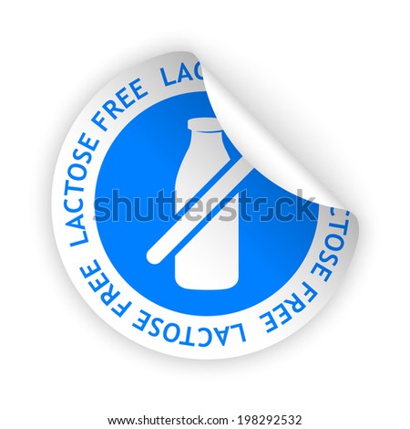 vector white bent sticker with symbol of lactose free Royalty-Free Stock Photo #198292532