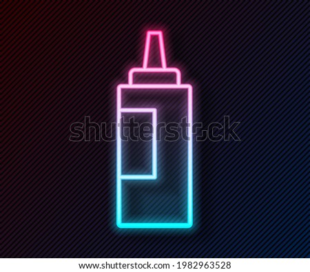 Glowing neon line Sauce bottle icon isolated on black background. Ketchup, mustard and mayonnaise bottles with sauce for fast food.  Vector