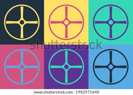 Pop art Bicycle wheel icon isolated on color background. Bike race. Extreme sport. Sport equipment.  Vector