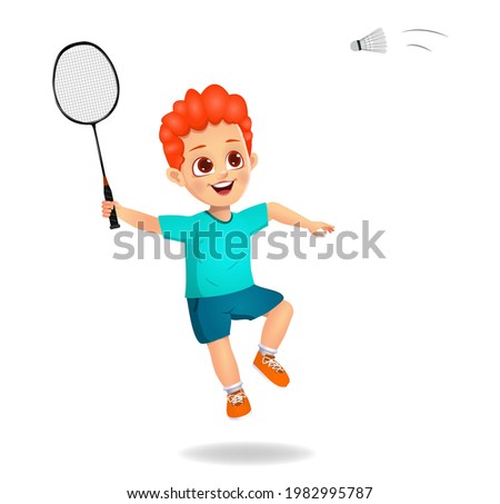 cute boy kid playing badminton