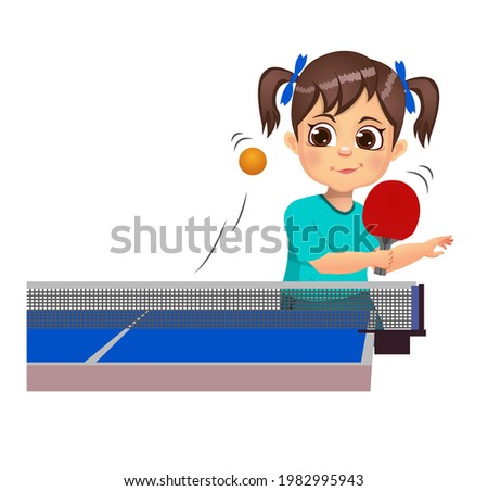 cute girl kid playing table tennis