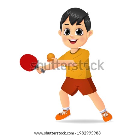 cute boy kid playing table tennis