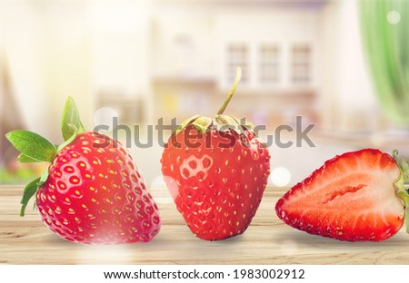 Sweet red ripe raw strawberries with leaf